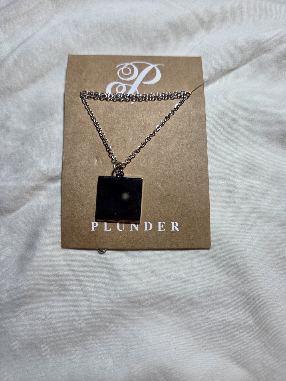 Plunder Silver-Tone Necklace with Sliver Square Pendant